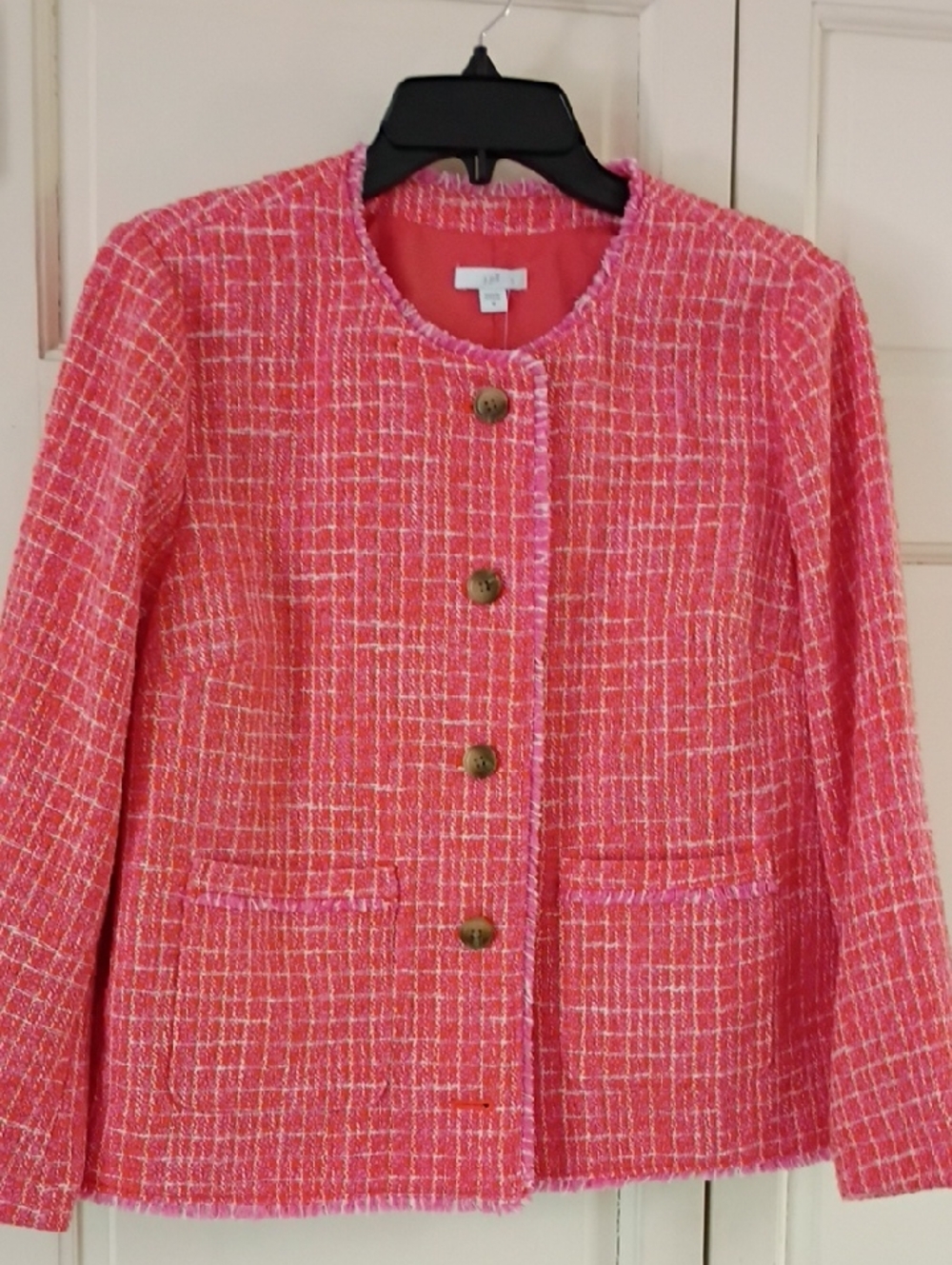 New no Tag J. Jill Coral Pink Tweed Collarless Blazer - Picture 3 of 6